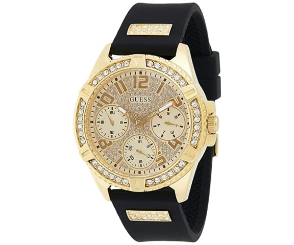 GUESS W1160L1 Frontier Multifunction Champagne Dial Black Silicone Women’s Watch