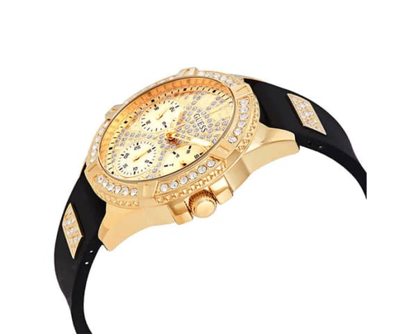 GUESS W1160L1 Frontier Multifunction Champagne Dial Black Silicone Women’s Watch